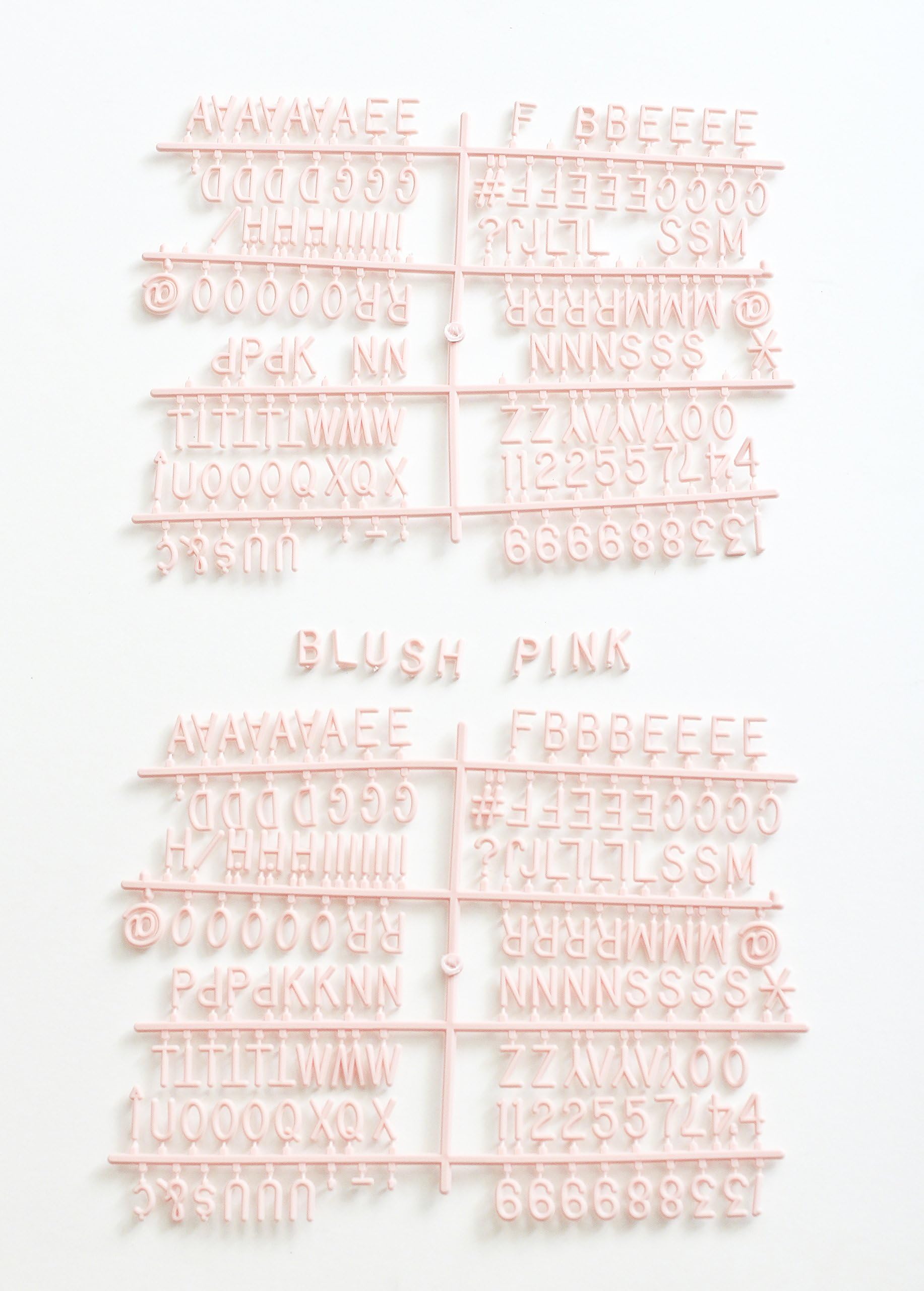 Rivi 3/4" inch Blush Pink 290 Character Plastic Helvetica Sprue Letter Set