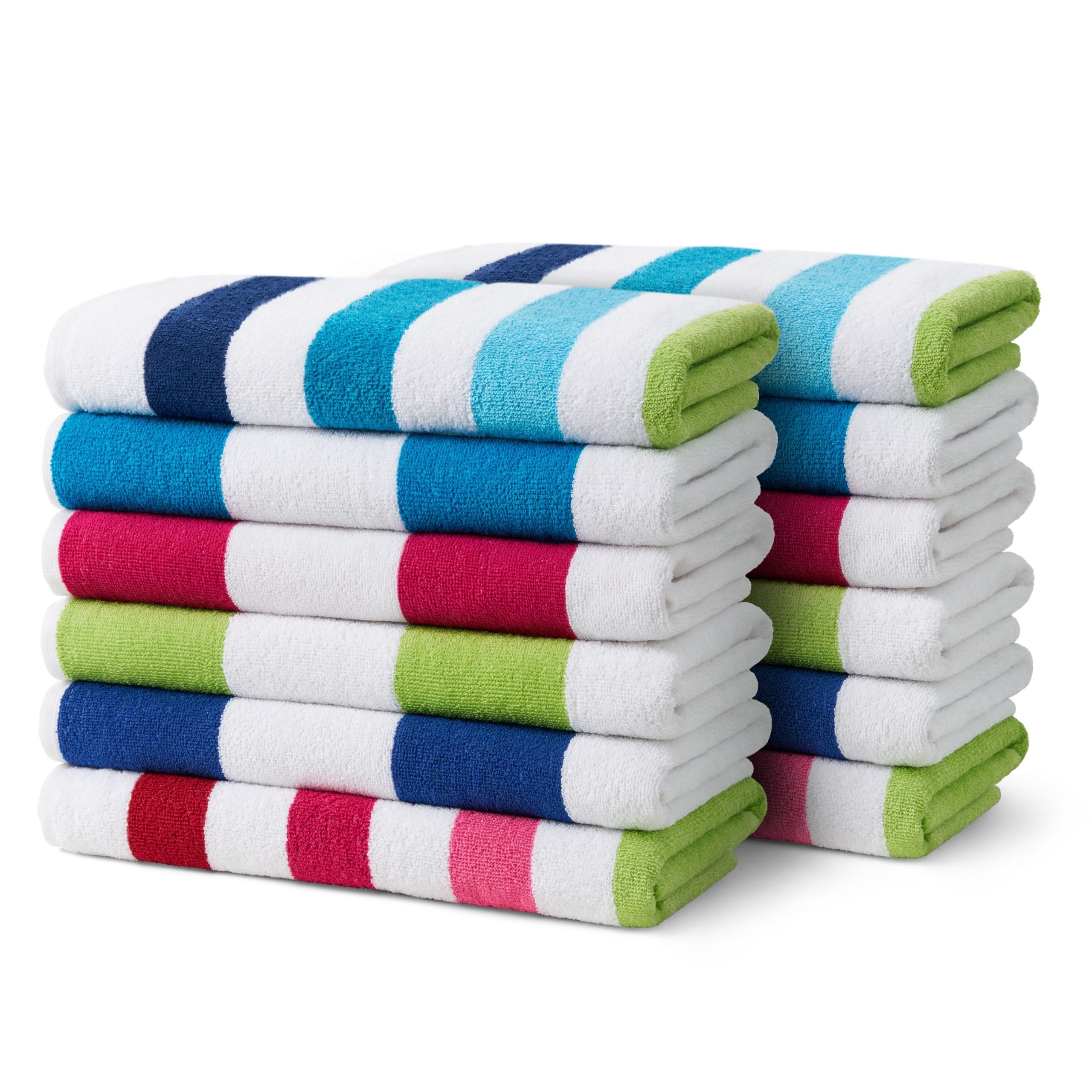 Ben Kaufman Cabana Stripe Beach & Pool Towel - Large Cotton Terry Beach Towel - Soft & Absorbant - Assorted Colors - 30" x 60" - 12 Pack