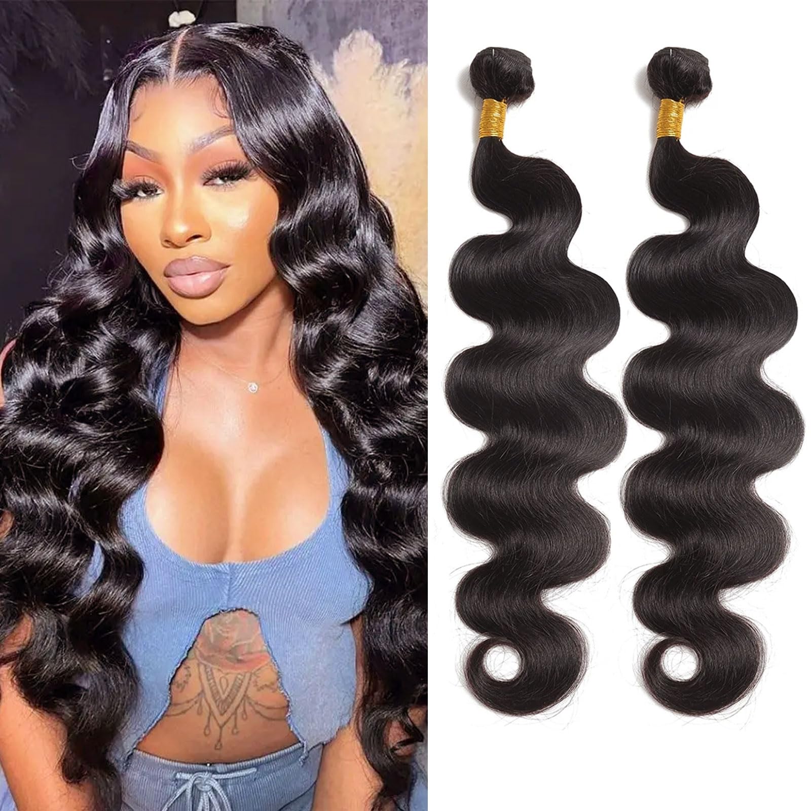 Huarisi Body Wave Bundles Human Hair 18 20 inch 8a Unprocessed Brazilian Virgin Hair Wavy Weaves 200g Natural Color Sew In Weaving Can be Dyed — image 1