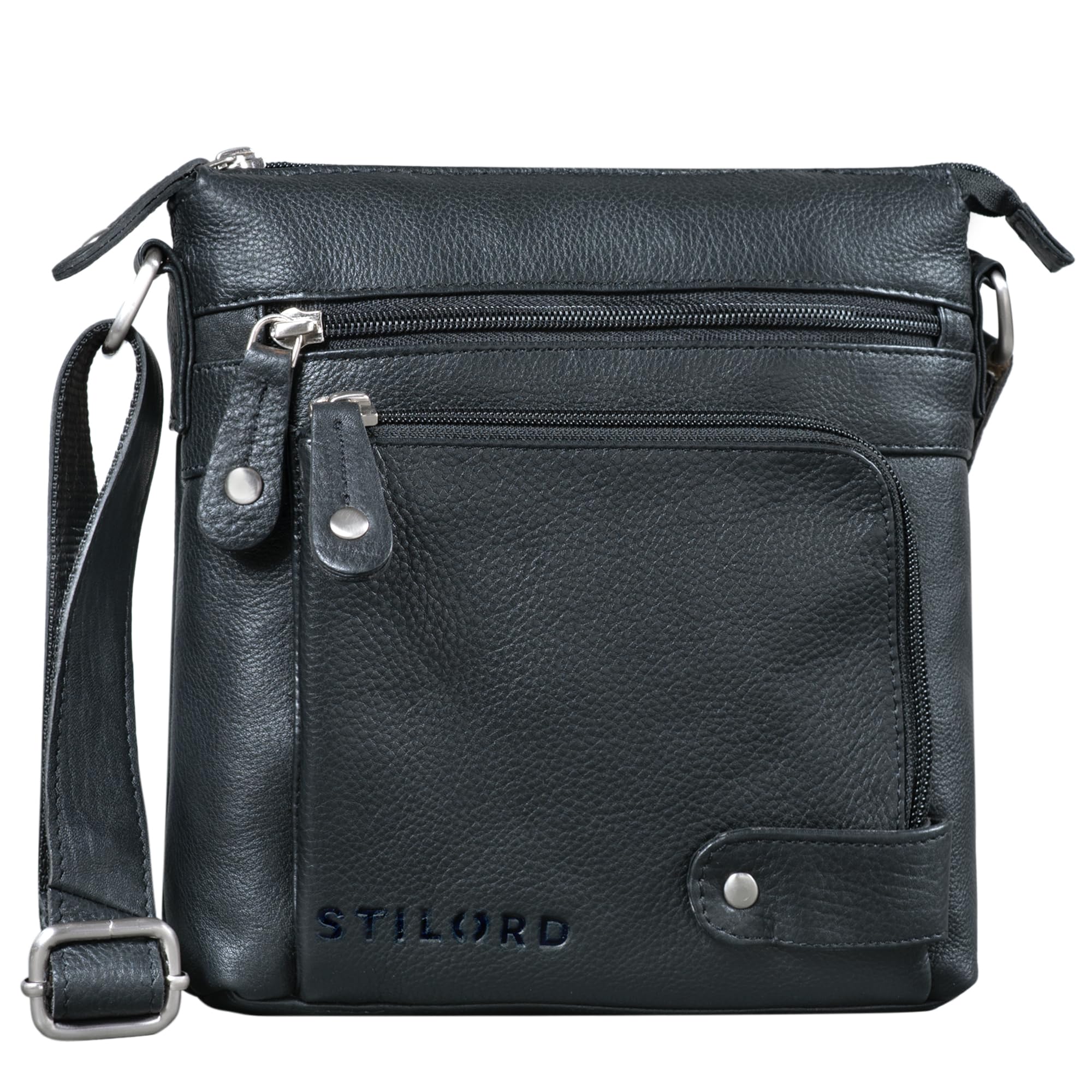 STILORD "Cameron" Leather Shoulder Bag Small for DIN A5 Documents 8.4 Inch Tablet Cross Body Bag Satchel Pouch Messenger in Genuine Leather Colour:Black