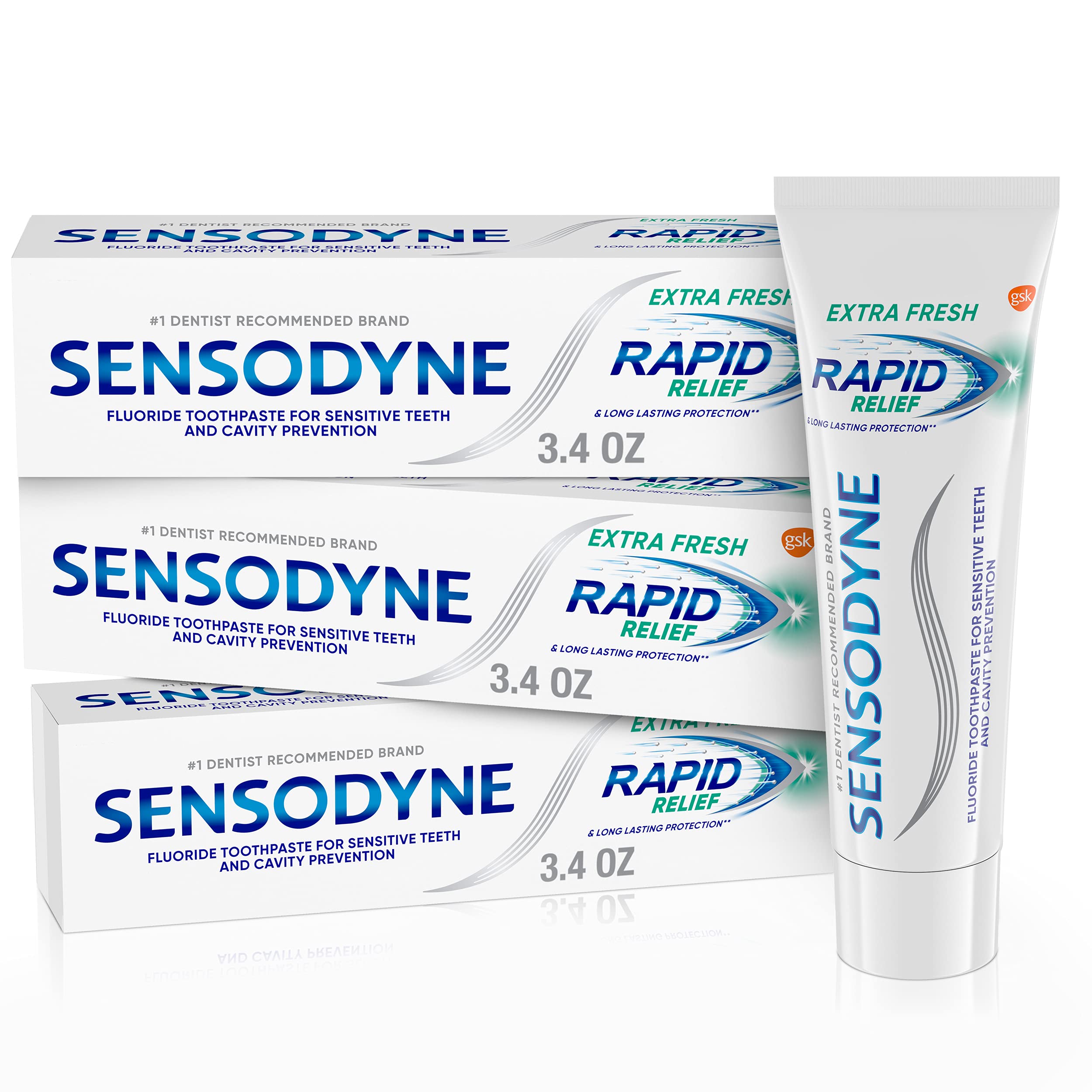 Sensodyne Rapid Relief Sensitive Toothpaste, Extra Fresh - 3.4 Ounces (Pack of 3)