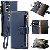 Shieldtop Compatible with Samsung Galaxy A25 5G Wallet Case with Card Holder,PU Leather Phone Case Flip Protective Cover Wrist Strap Zipper Pocket Credit Card Slots RFID Blocking Women Men,Blue