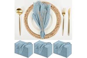 36 Pack Dusty Blue Handmade Cloth Napkins 12 x 12 Inch Cotton Linen Napkins with Fringe, Washable and Reusable Napkins, Soft 