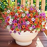 ADXORA 12 Bundles Artificial Flowers,Faux Plants for Spring Summer Decoration, UV Resistant Colorful Violets Eucalyptus for Outside Home Planter Porch Patio Yard Décor