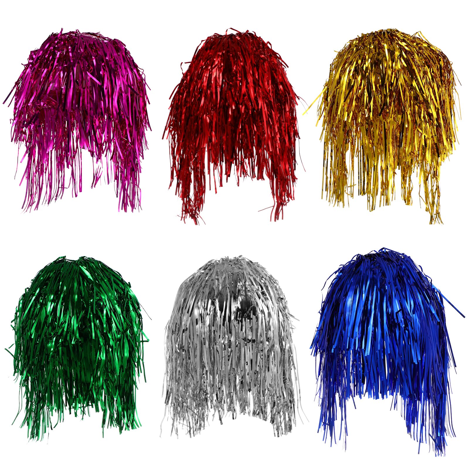 Photo 1 of Veemoon 6 Packs Tinsel Party Wigs, Dress up Shiny Party Wig Colorful Hairpiece Cosplay Costume Wigs for Masquerade Carnival Party Adults Men Women Cosplay Headwear
