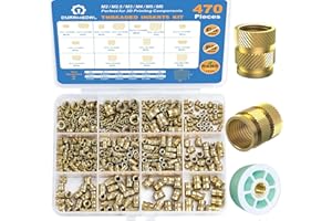 Duramedal 470PCS Threaded Inserts,M2 M2.5 M3 M4 M5 M6 Brass Heat Set Insert,Metric knurled Nuts for 3D Printing Components and Plastic Parts
