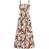 PRETTYGARDEN Womens Summer Dresses 2026 Casual Spaghetti Strap Ruffle Smocked Flowy Floral Spring Maxi Dress with Pocket