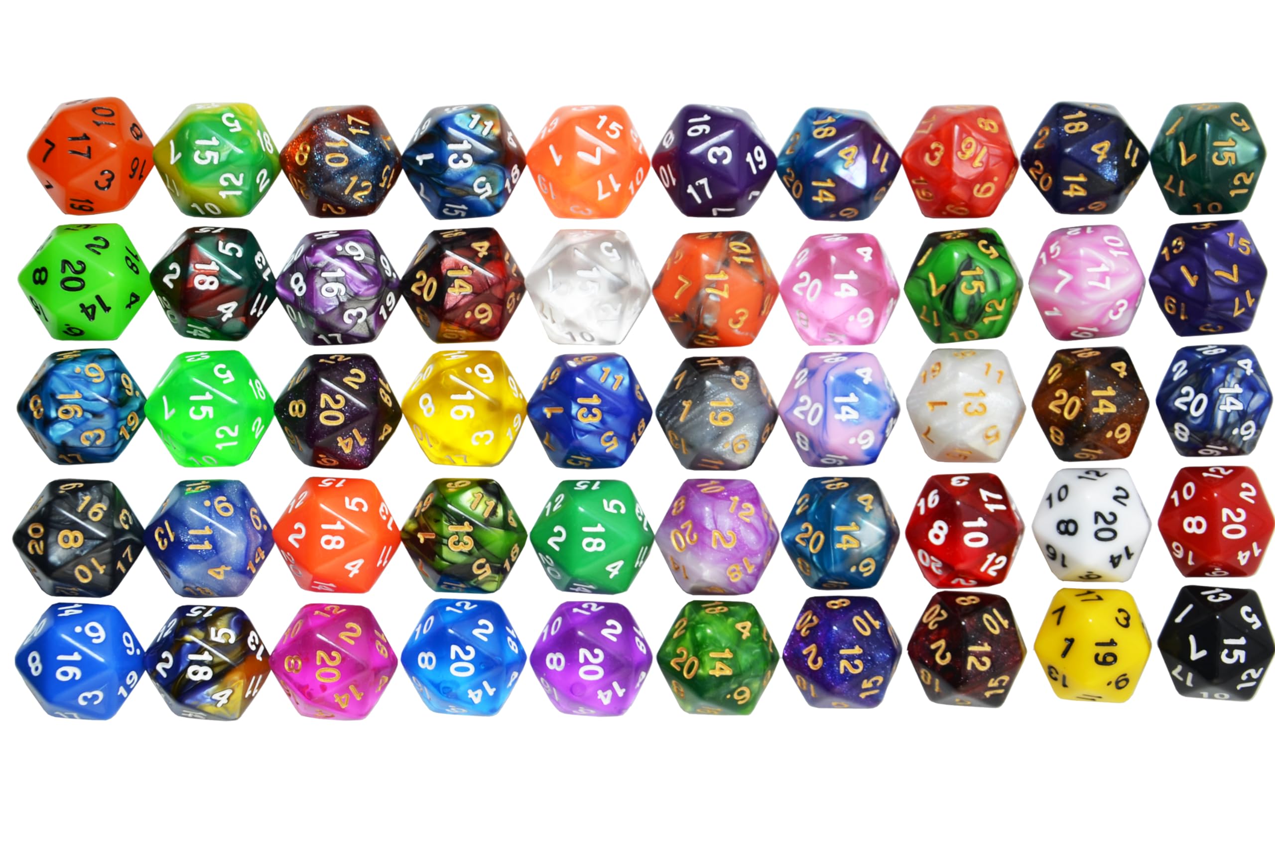 SmartDealsPro 50-Pack D20 20 Sided Dice Polyhedral Dice with Pouch for DND RPG MTG Table Game (D20, Mix Color)