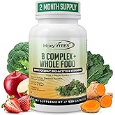 MoxyVites Vitamin B Complex - B Vitamins Whole Food Supplement, B12 Methylcobalamin, B1, B2, B3, B5, B6, B7, B9 - for Stress, Energy and Immune Support, Vegan, 120 Capsules