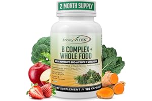 MoxyVites Vitamin B Complex - B Vitamins Whole Food Supplement, B12 Methylcobalamin, B1, B2, B3, B5, B6, B7, B9 - for Stress, Energy and Immune Support, Vegan, 120 Capsules
