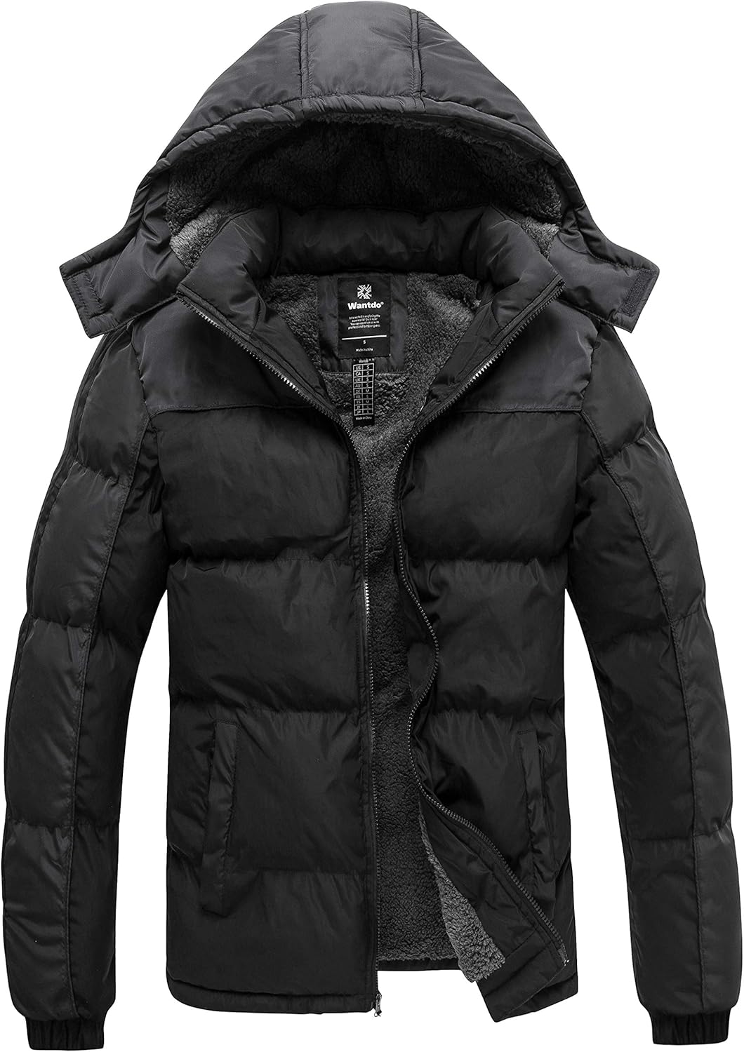 Wantdo Men's Warm Puffer Jacket Thicken Padded Winter Coat with Detachable Hood
