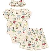 Disney Baby Girls Ribbed Bodysuit, Shorts and Headband 3 Piece Outfit Set Newborn to Infant Sizes (Newborn - 24 Months)