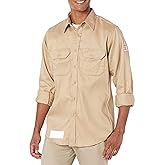 Bulwark Flame Resistant 6 oz Cotton/Nylon Excel FR ComforTouch Regular Uniform Shirt with Straight Back Yoke, Topstitched Cuff, Khaki, Large