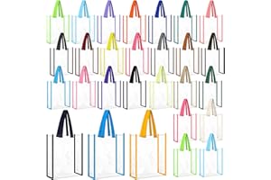 Paterr 50 Pcs Clear Tote Bag Bulk 8 x 10 x 4 Inch Stadium Approved Plastic Clear Gift Bag with Handles for Wedding Birthday Baby Shower Party