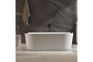 Empava Update Acrylic Whirlpool Bathtub, 71-Inch Freestanding Gracefully Oval Shaped Jetted Bathtub with Healing Chromotherapy, 18 Hydromassage Jets, Single-Ended Bathtubs, Black Nozzles