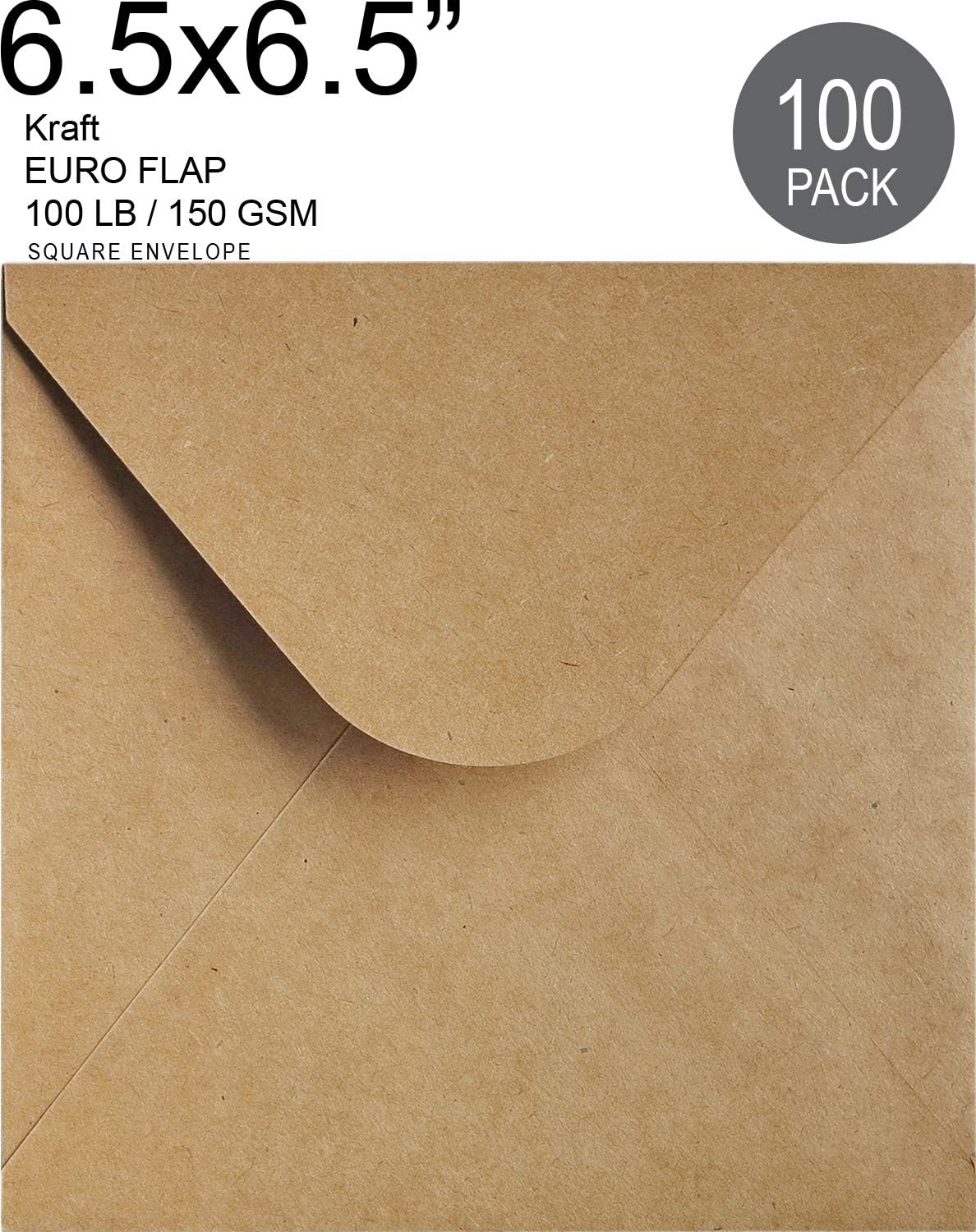 6½ Envelope Kraft Invitation Envelope 6½x6½ | 6½ Square Size 100 Pcs, 6-1/2" x 6-1/2" Inches, Wedding Invitation | Natural Brown Envelope | RSVP Envelopes