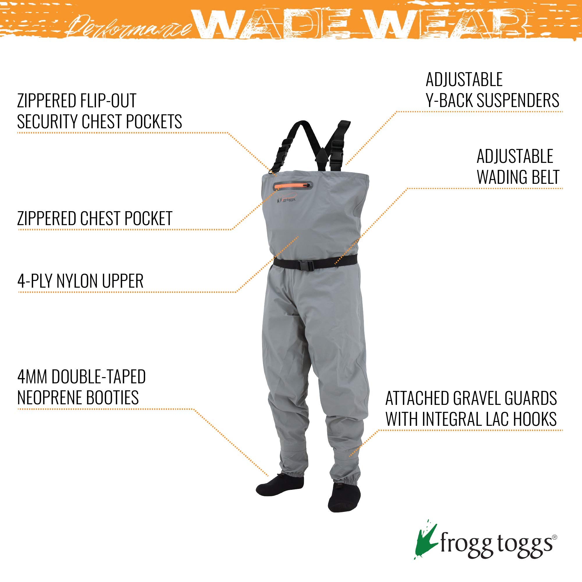 FROGG TOGGS Canyon II Breathable Waterproof Stockingfoot Fishing Chest Wader for Fishing