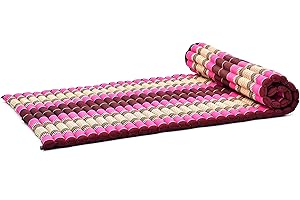 Leewadee - Foldable Floor Mattress - Japanese Roll Up Futon -Trifold Tatami Mat- Guest Floor Bed - Camping Mattress - Thai Massage Mat, Kapok Filled, 75 x 39 inches, Auburn Pink