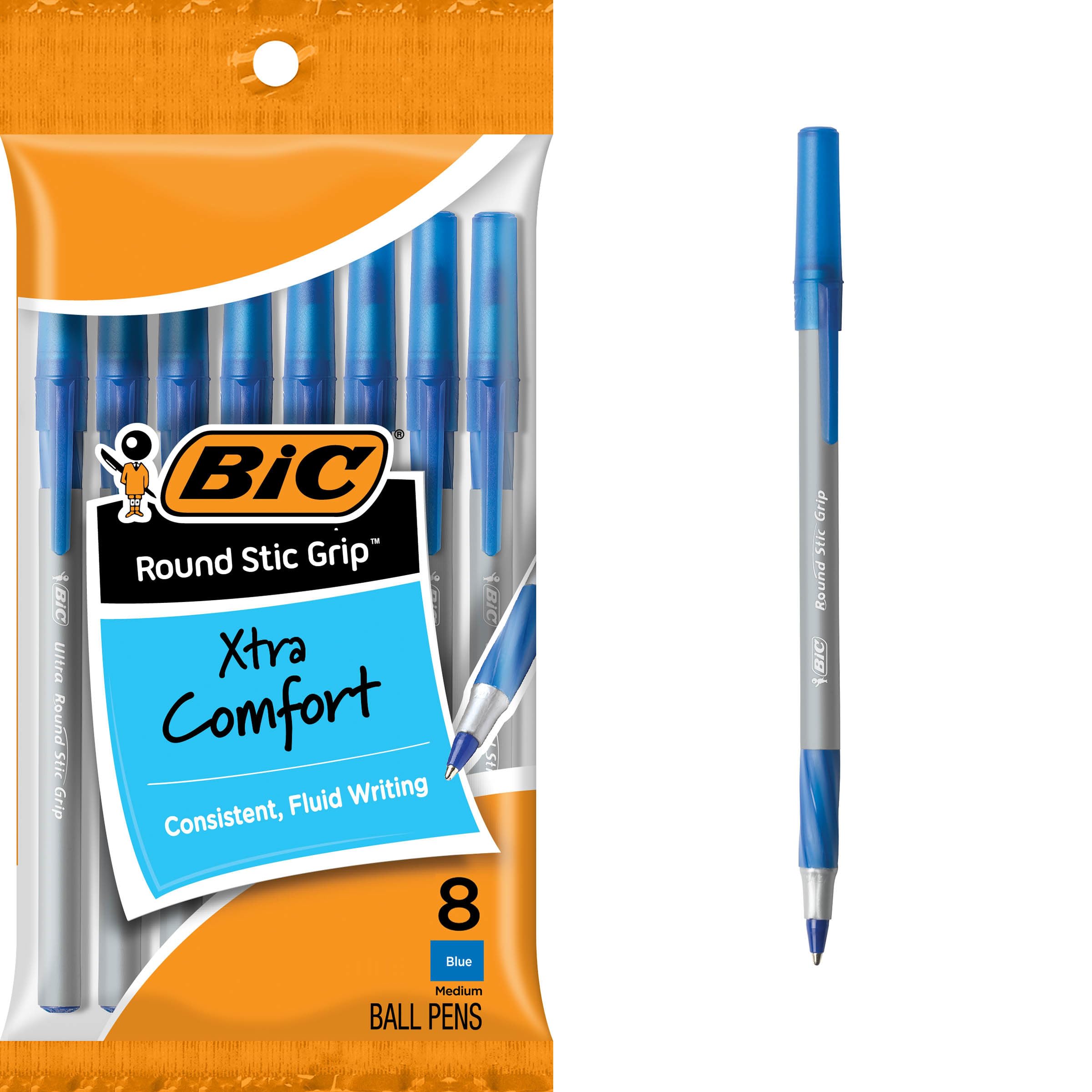BIC Round Stic Grip Xtra Comfort Ballpoint Pen, Medium Point (1.2mm), Blue, 8-Count