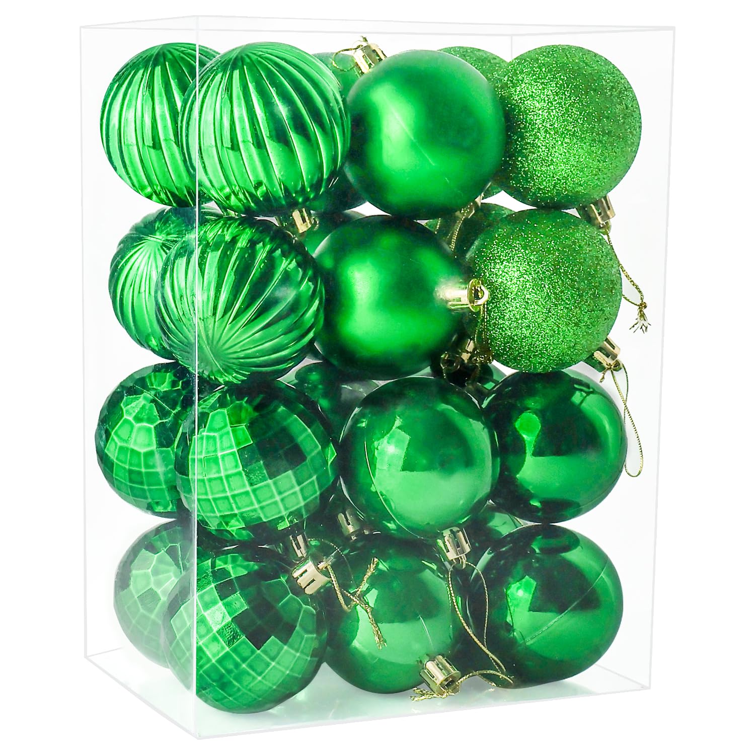 24 Pieces 60mm Christmas Tree Decoration Baubles Ornaments, Glitter Baubles Shatterproof Balls for Xmas Tree Hanging Festivel Holiday Home Decorations, Green