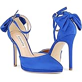 Zzheels Women's Pointed Toe Platform Stiletto Heels Bow Dress Heels Ankle Strap Pumps