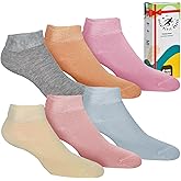 Diabetic Socks for Women - Neuropathy, Non-Binding, Seamless Cotton Socks for Comfort, Style, and Health - 6 Pairs Low Cut, Size 9-11