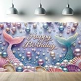 Starlit Patio Mermaid Birthday Backdrop Under The Sea Mermaid Happy Birthday Banner Mermaid Tail Birthday Party Supplies Photography Background Party Decoration Photo Booth 71 x 43 Inch
