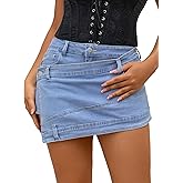 Benfoly Denim Skort for Women High Waisted Asymmetrical Wrap Jean Skorts A-Line Stretchy Skinny Cargo Mini Skirts