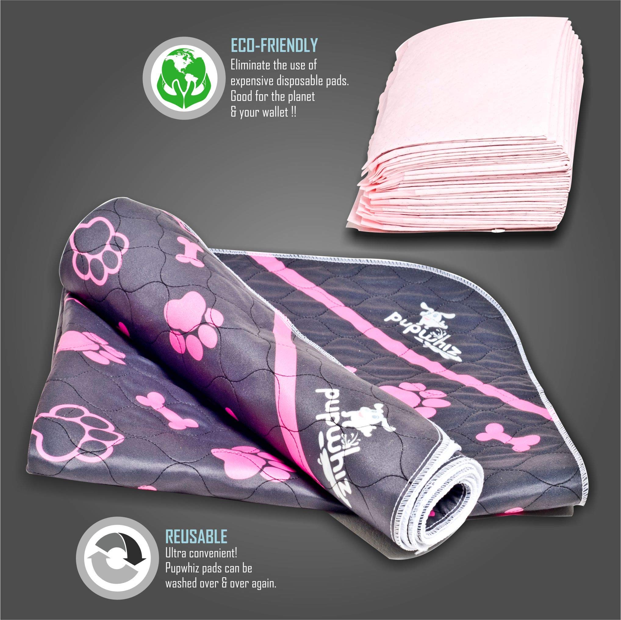 PUPWHIZ Washable Pee Pads for Dogs Waterproof and Reusable Puppy Mats