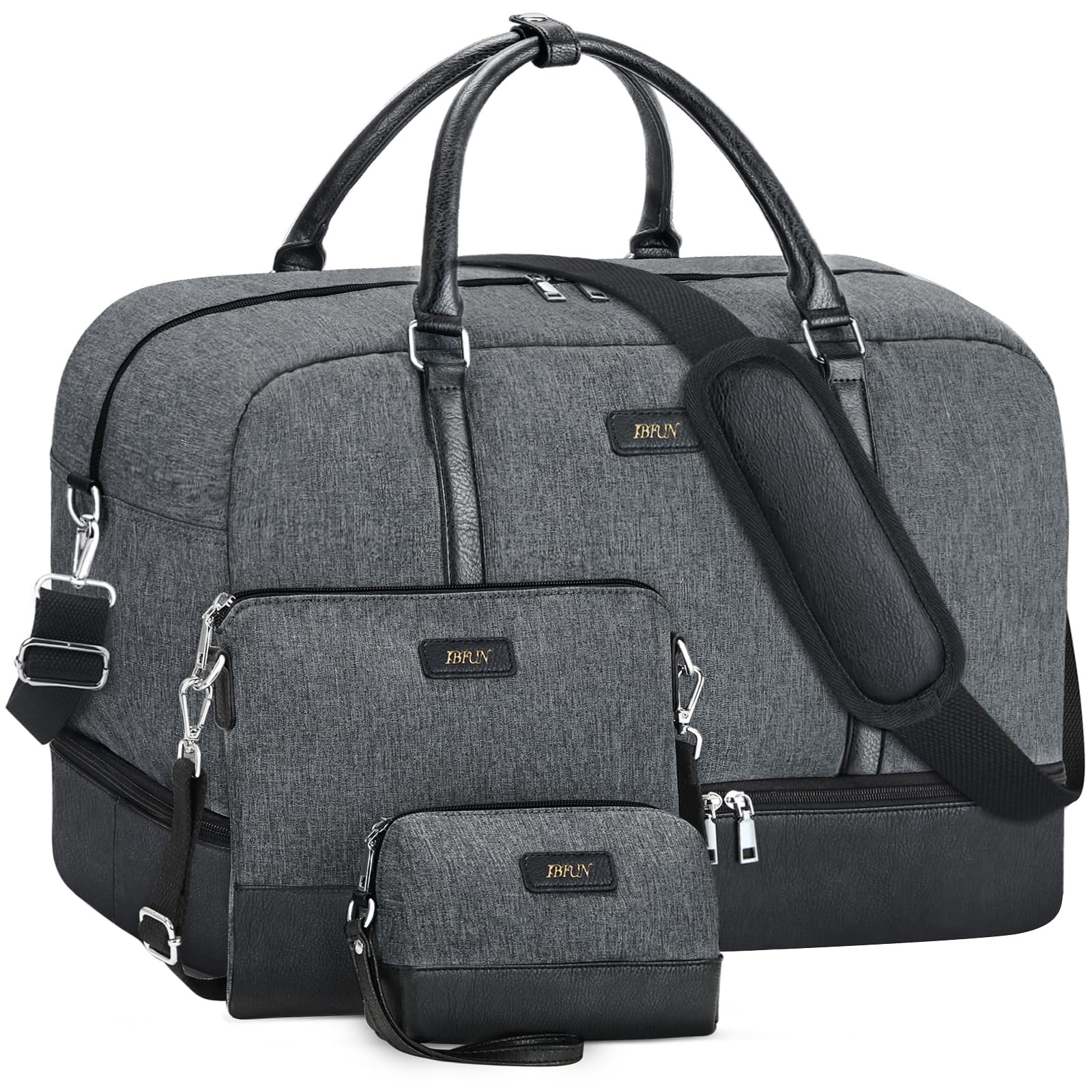 IBFUN Weekender Bags for Women, 21" Weekender Travel Bag, Travel Duffle Bag with Shoe Compartment Carry on Overnight Duffel Bag for Weekend Travel Business Trip, 3PCS Image