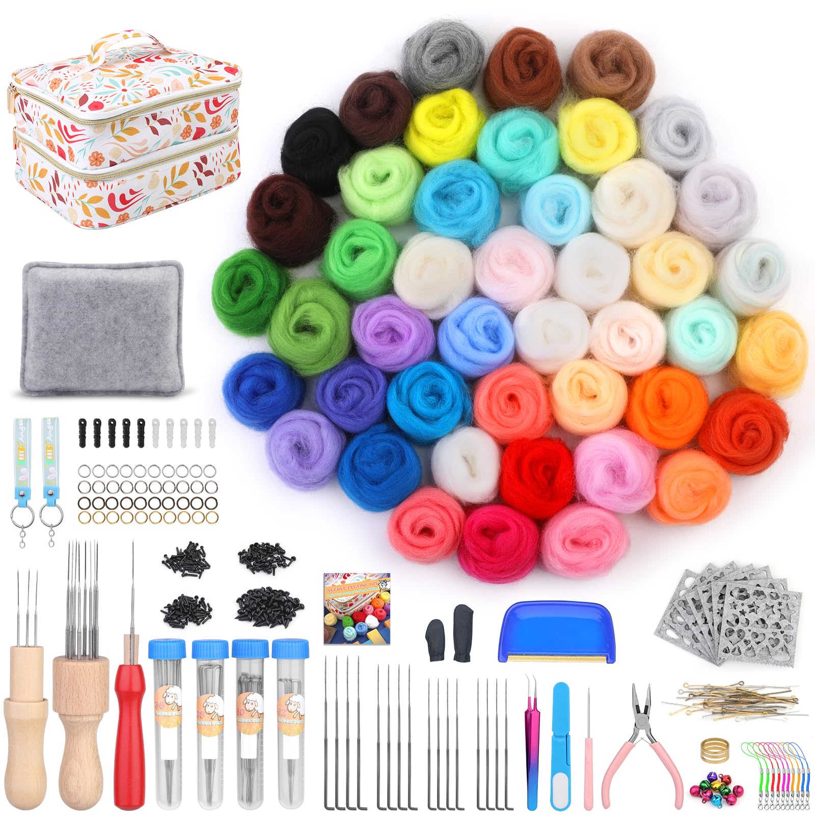 dipeer 385 Pcs Needle Felting Kit Wool Roving 45 Colors Felting Kit for Beginners Adults with Large Storage Bag and Needle Felting Tools Wool Fibre Hand Spinning for Beginners — image 1