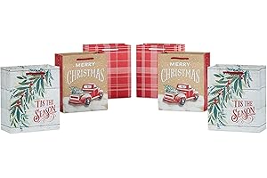Hallmark 6" Small Rustic Christmas Gift Bag Bundle (6 Bags: Red Truck, 'Tis the Season, Red and White Plaid) for Gift Cards, Teacher Presents, Holiday Party Favors
