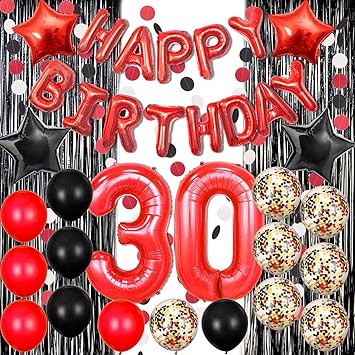 Amazon Com Himimall 30th Birthday Decorations Black And Red Happy