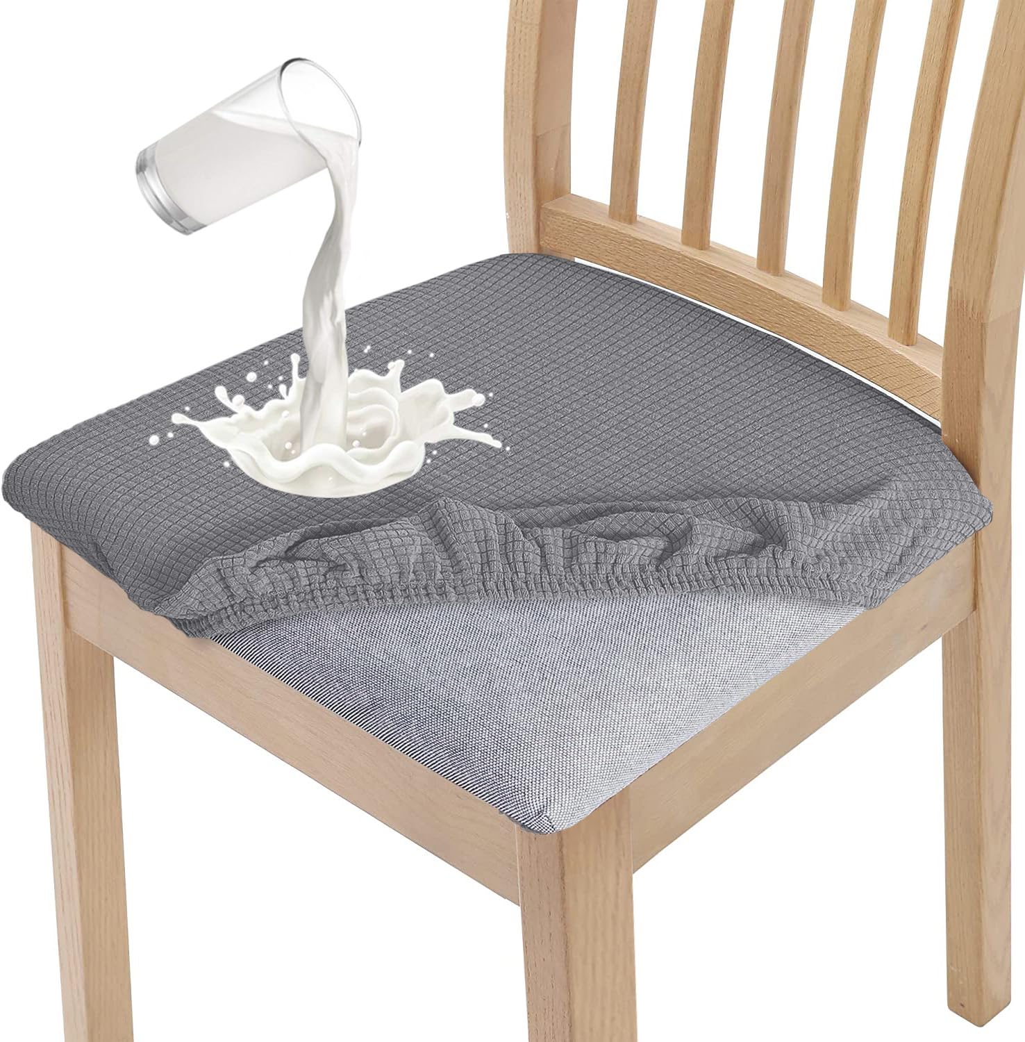 Granbest Stylish Waterproof Dining Chair Seat Covers Set of 4, High Stretch Dining Chair Seat Cushion Slipcovers Washable Seat Protector for Banquet, Kitchen, Party, Hotel (Light Grey, Set of 4)