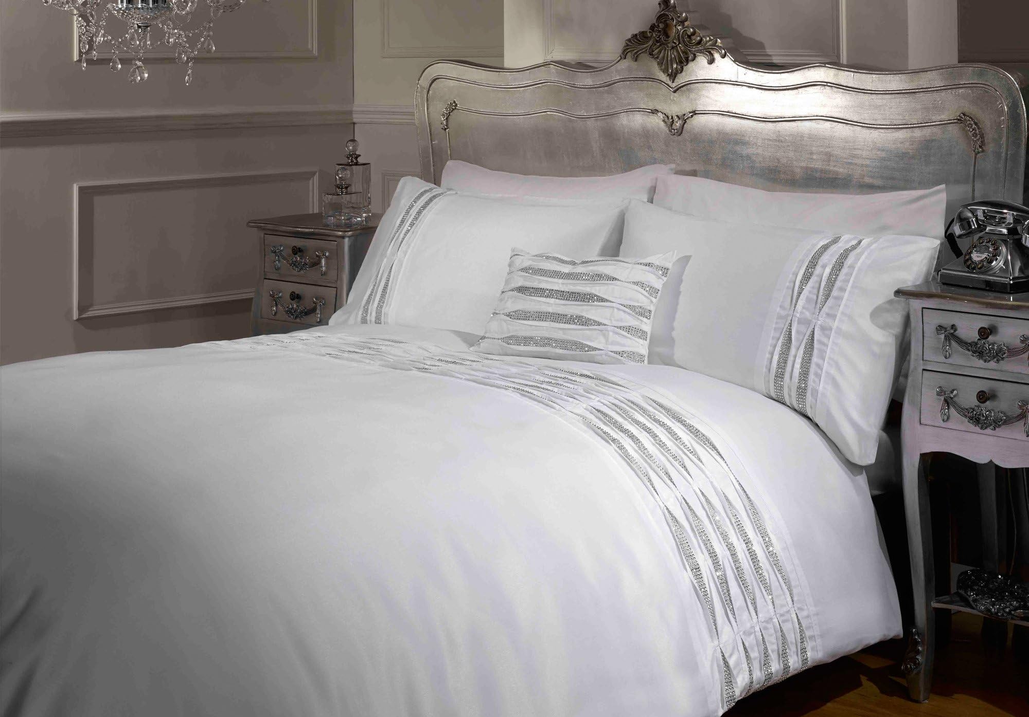 Rapport Home Belle Amie Crystal Duvet Cover Quilt Bedding Set, White, Double