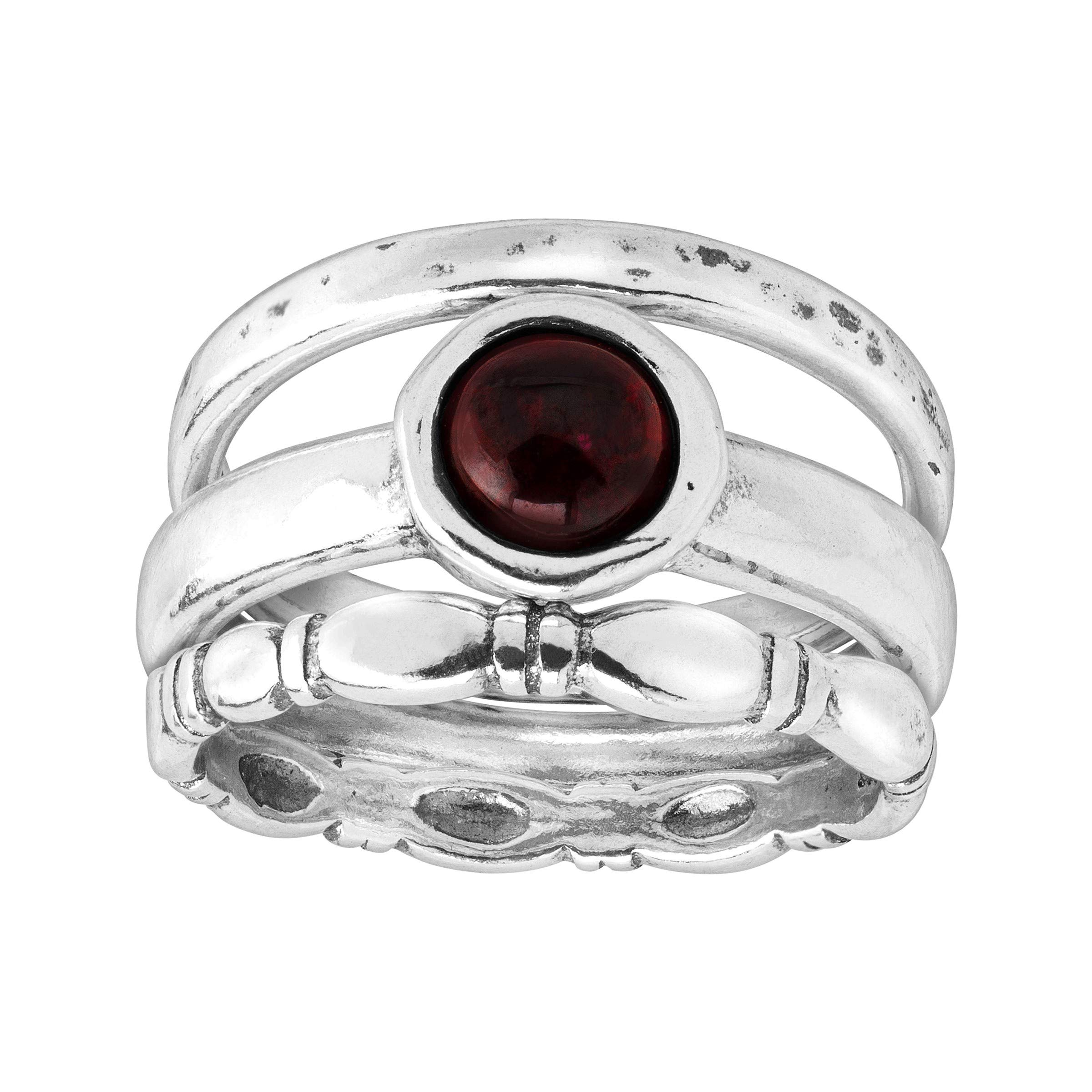 Silpada 'Zinnia' Natural Garnet Stacking Rings in Sterling Silver