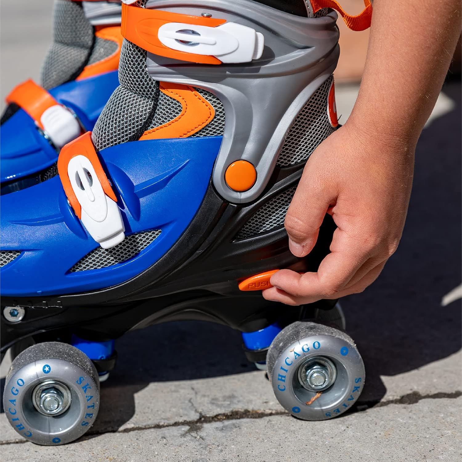 Chicago Boy's Adjustable Quad Roller Skate, Blue/Silver, Medium : Sports & Outdoors