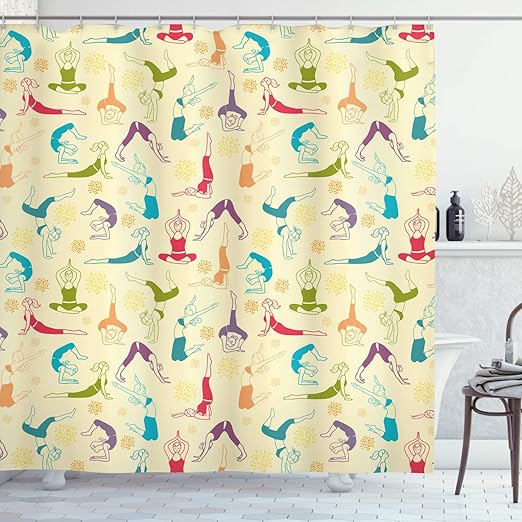 Amazon Com Lunarable Doodle Shower Curtain Workout Fitness Girls