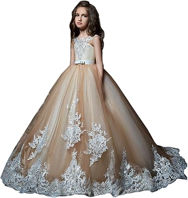 champagne and white flower girl dresses