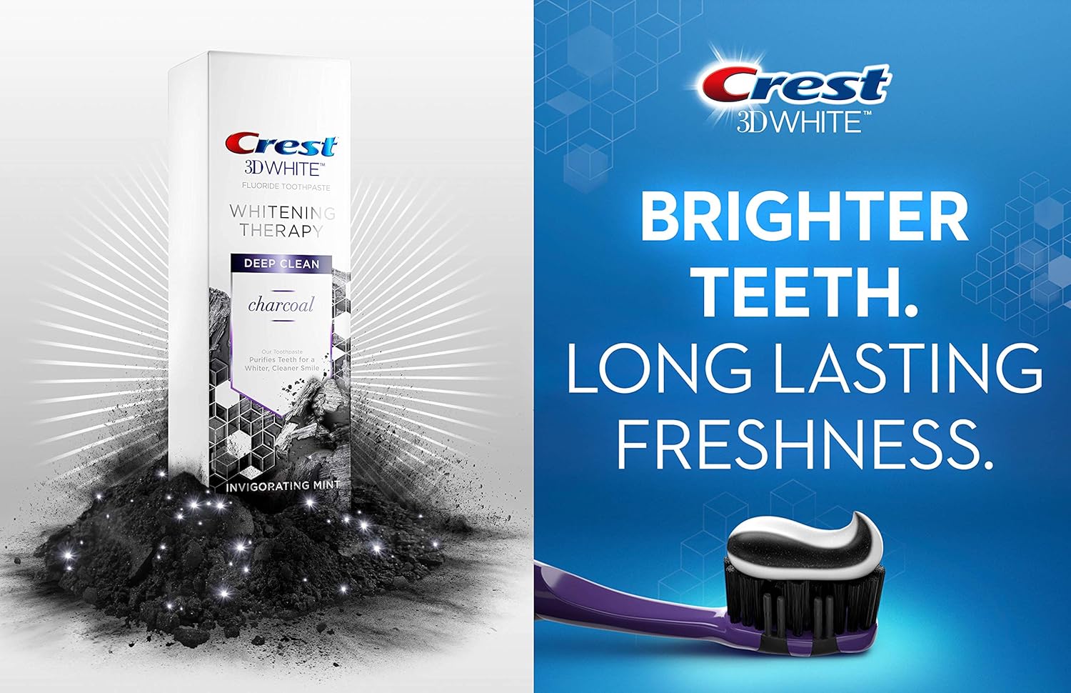 Crest Charcoal 3D White Toothpaste, Whitening Therapy Deep Clean with Fluoride, Invigorating Mint, 4.1 Ounce, Pack of 3 : Beauty