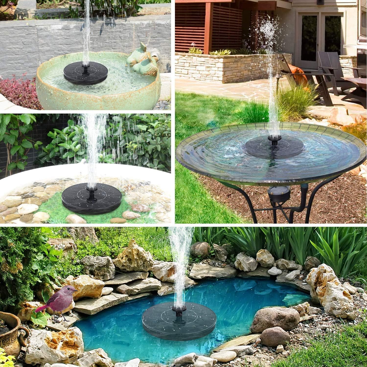 Yooumoga Solar Bird Bath Fountain Pump with 4 Nozzle, Free Standing Floating Solar Powered Water for Bird Bath, Garden, Pond, Pool, Outdoor : Garden & Outdoor