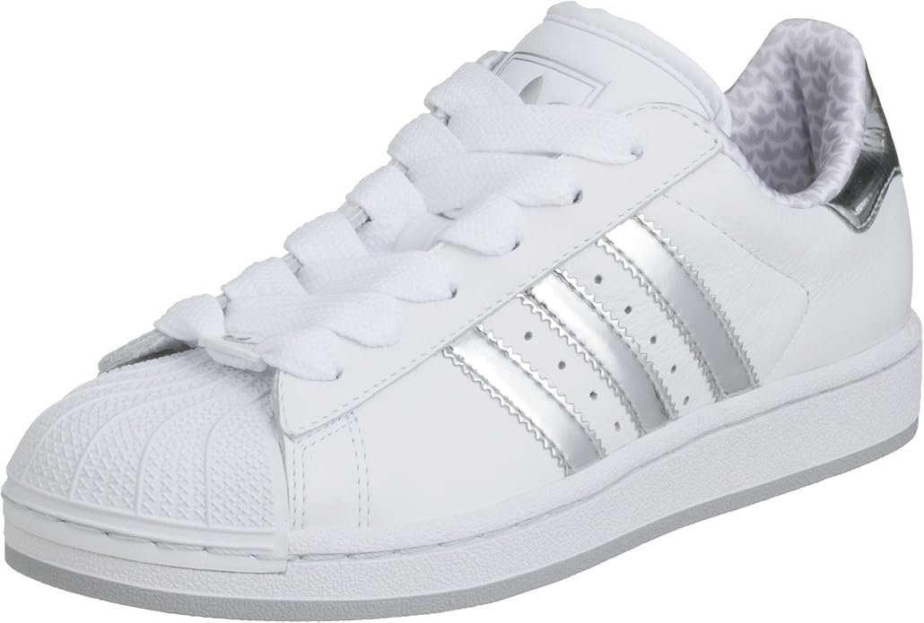 womens adidas white & silver superstar metallic trainers