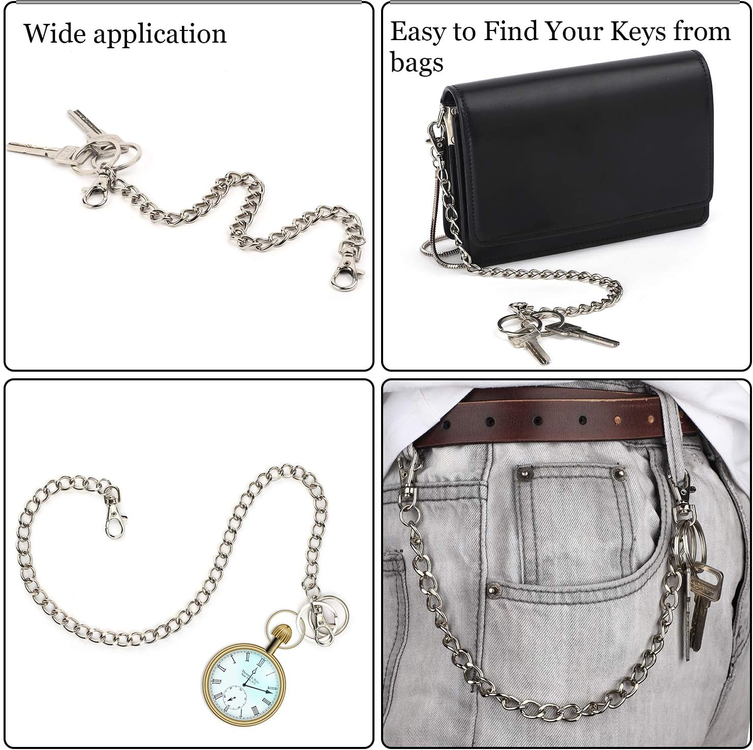 3 Pieces Pants Chain Pocket Chain Belt Metal Jeans Chain Wallet Chain with Lobster Clasps and Keyring for Men Women Keys Wallets - Image 5