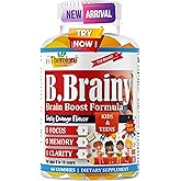 B.Brainy Focus Gummies for Kids & Teens, Kids Focus and Attention Supplements, Brain Focus Vitamins, Vegan Omega 3 EPA/DHA, Support Memory, Clarity, Concentration, Low Sugar 60 Gummies