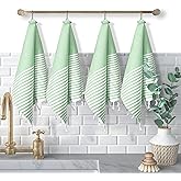 Softopia Cotton Turkish Kitchen Towels 18x26 Inches with Tassels - 4 Pack - Absorbent, Durable, Soft 100% Cotton Dish Towels for Drying & Cleaning - Machine Washable, Quick Dry - Apple Green