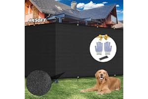 AOSION 4' x 50' Privacy Screen Fence 180 GSM Heavy Duty 90% Blockage Windscreen Mesh Shade Net Cover for Wall Garden Yard Chain Link Fence Privacy with Gloves & Zip Ties (Black)
