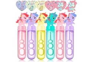 AYGXU 24Pcs Unicorn Bubble Wands,Unicorn Birthday Party Favors,Bubbles for Kids,Outdoor Toys, Goodie Bags Filler, Bubble Blowing Toys,Prize Boxes.(with 24 Gift Cards)