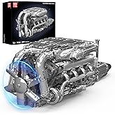 Mould King V8 Twin Turbo Engine, V8 Engine Model Kit That Runs, MOC Engineering Model Building Kit with Battery and Motor, 28
