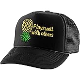 Trucker Hat Plays Well with Others Funny Snapback Upside Down Pineapple Mesh Cap