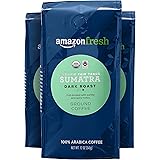 AmazonFresh Organic Fair Trade Sumatra Ground Coffee, Dark Roast, 12 Ounce (Pack of 3)